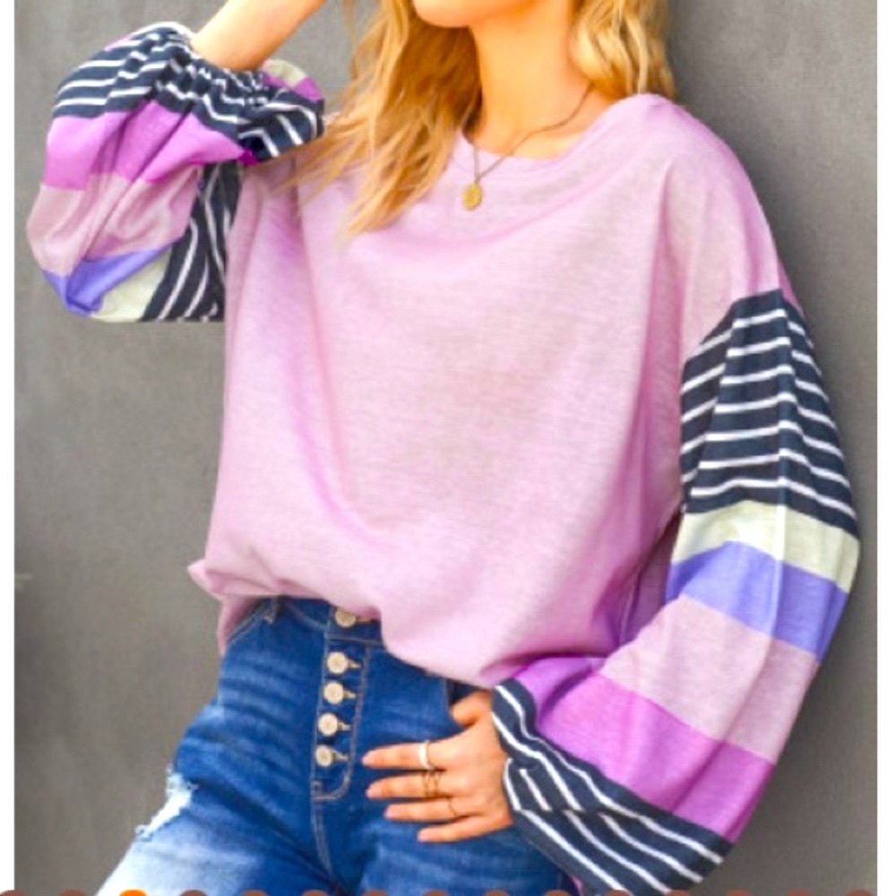 Striped Color Blocked Long Sleeve Top